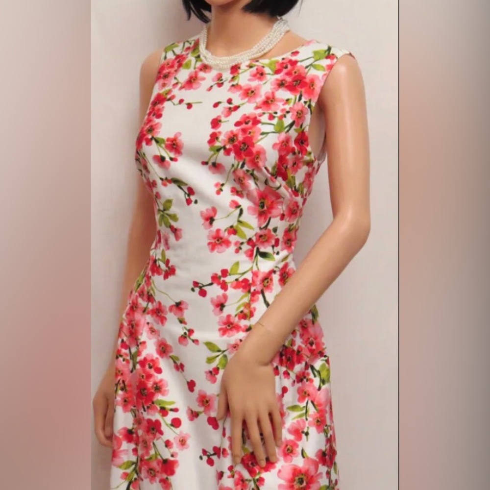 Lauren Ralph Lauren White, Red, and Pink Floral Dress Size 4